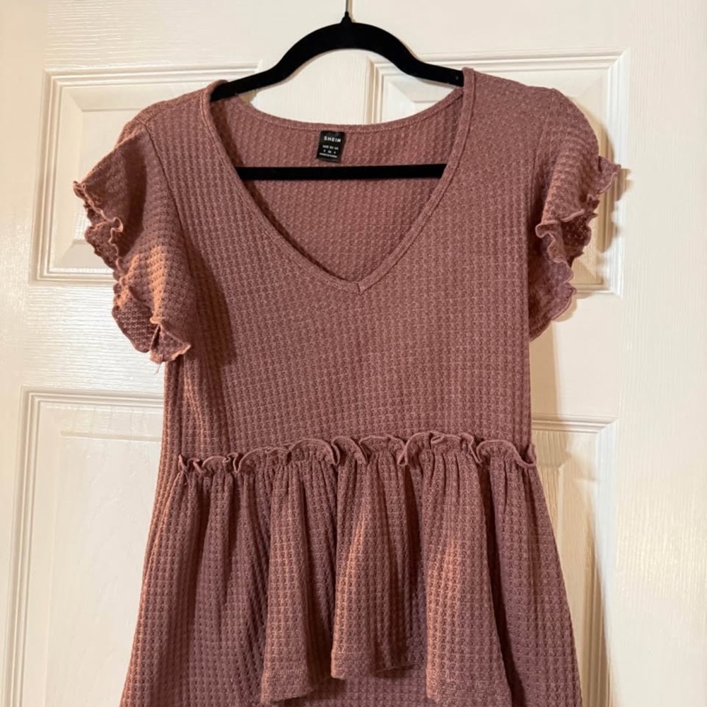 SHEIN Dusty Pink Ruffle Sleeve Peplum Blouse